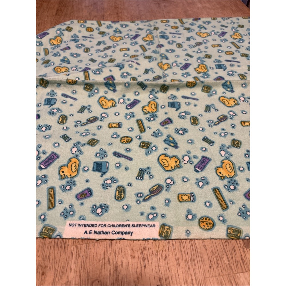 Vintage AE Nathan Flannel Fabric Bath Time Rubber Duck Blue 1.18 Yards